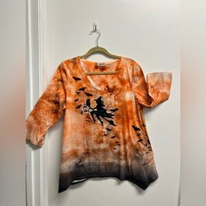 Orange Halloween Witch Print Women's Top